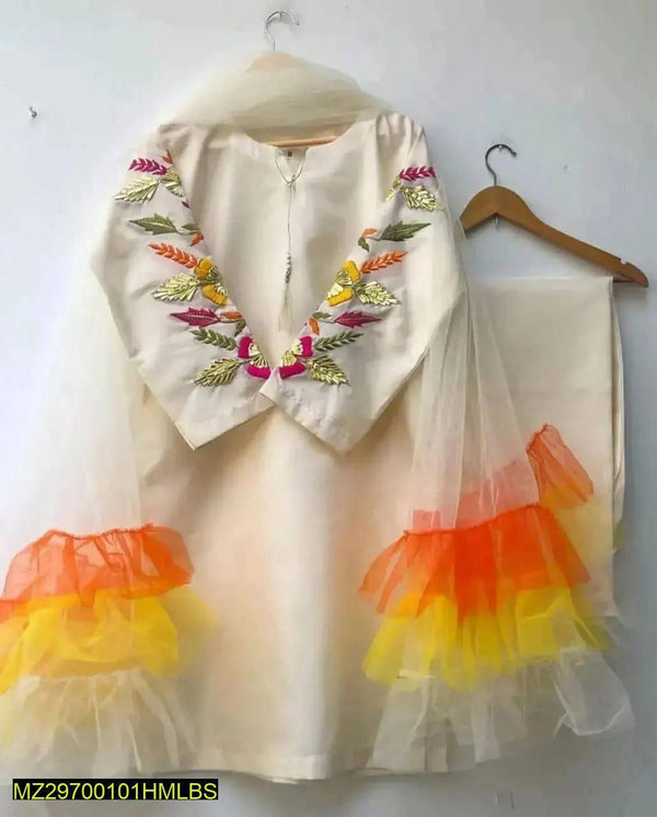 Elrgant White Katan Embroidered Suit - 3 Pcs set